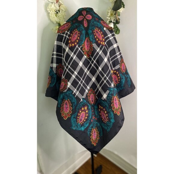 Vintage 1970s Square Diane von Furstenberg Silk Scarf Vibrant Black Multi 42" - Picture 2 of 16